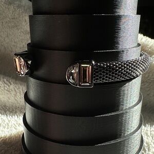 Bangle Bracelet or Arm Cuff in Black Chained Mesh with Deep Silver Accents Gems